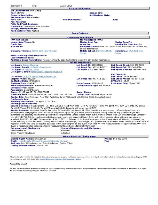 11466 nw 8th place, ocala, florida 34482 (pending) $199,681  home features