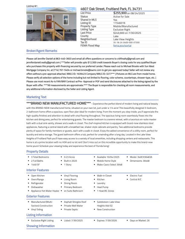 4607 oak street, fruitland park, fl 34731 (for sale) $236,181  home features