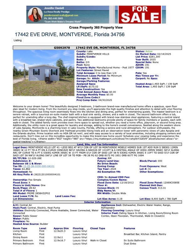 17442 eve drive, montverde, florida 34756 (for sale) $228,995  home features