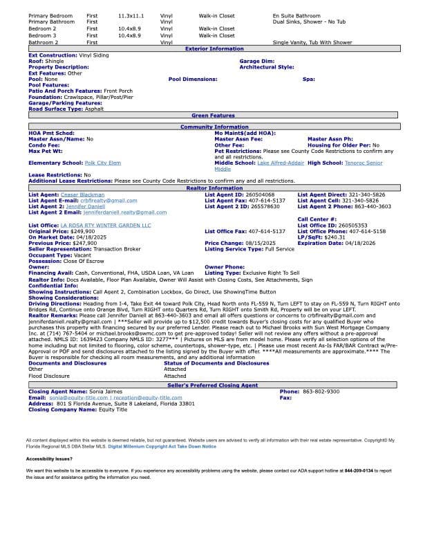 326 smith road, polk city, florida 33868 (sold)  home features