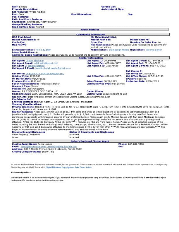 9060 sarah drive, polk city, florida 33868 (sold)  home features