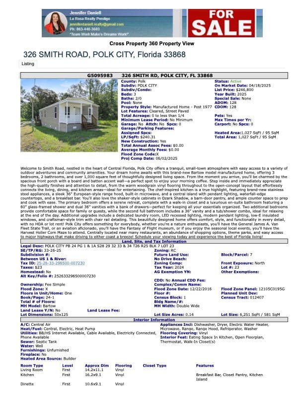 326 smith road, polk city, florida 33868 (sold)  home features