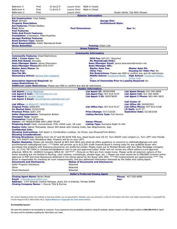 147 woodstork way, frostproof, florida 33843(sold  home features